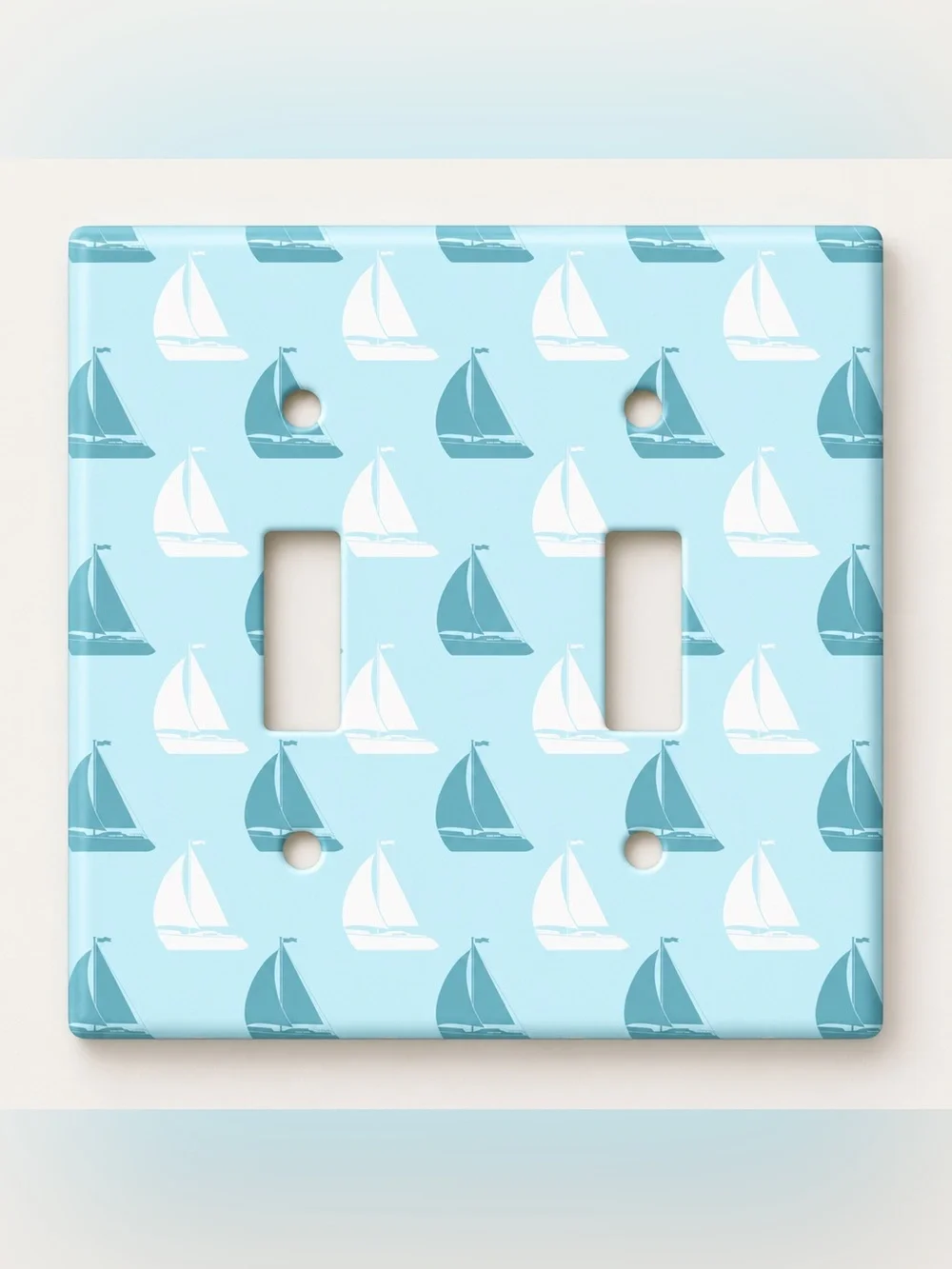 Handmade Blue Sailboat Nautical Double Toggle Light Switch Cover Plate
